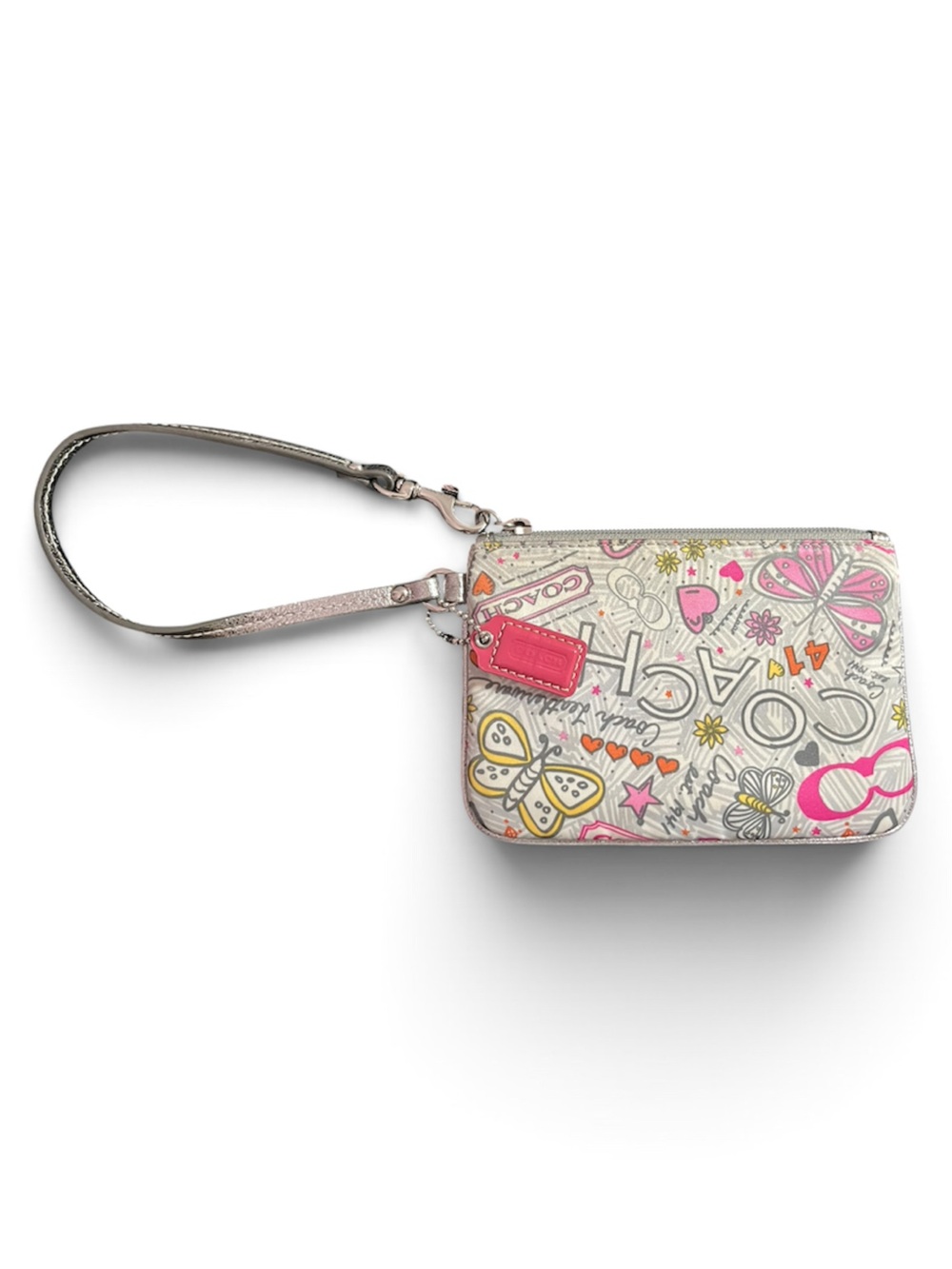 Coach Poppy Butterfly Graffiti Wristlet Wallet — Pink/Silver